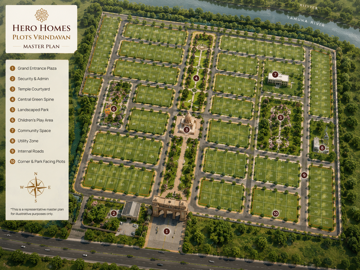 Master plan showing corner and park-facing plots
